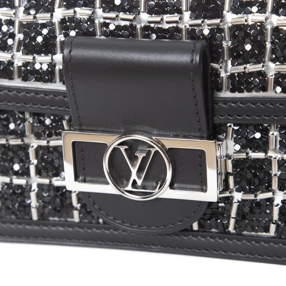🆕🩷LOUIS VUITTON Dauphine Minaudière Black+Silver Beads Shoulder Clutch Mini Bag